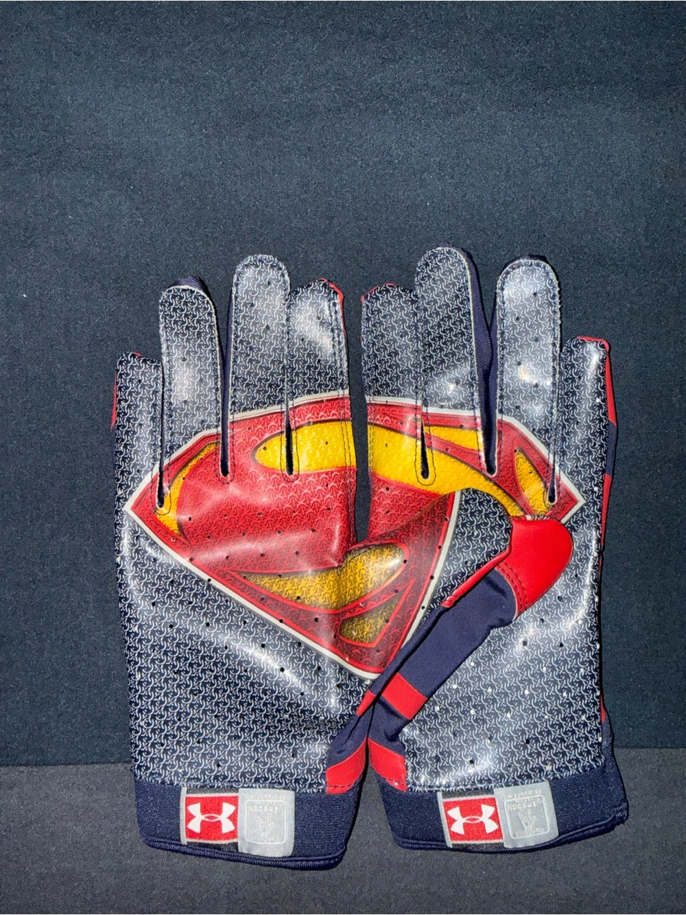 Under Armour Men's Red and Yellow Superman Performance Gloves